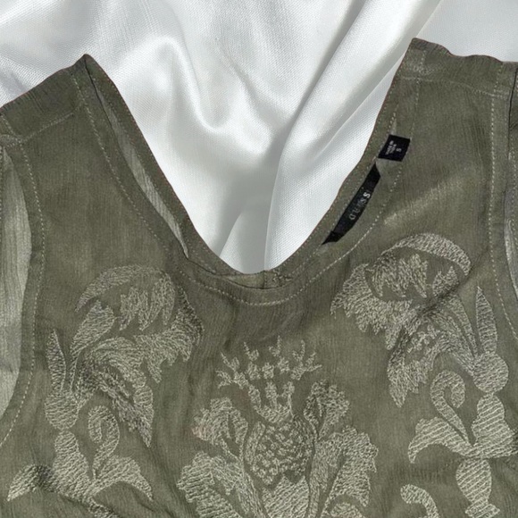 Fairycore sage sheer embroidered peplum ruffle blouse - Picture 3 of 4